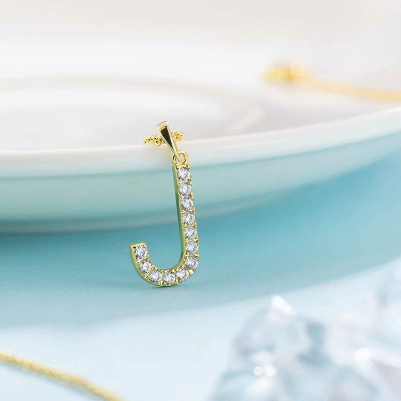 Tarsus J Initial Letter 14K Gold Plated Alphabet Pendant Necklace Monogram charm cubic zirconia Jewelry Gifts for Women Teen - Image 4